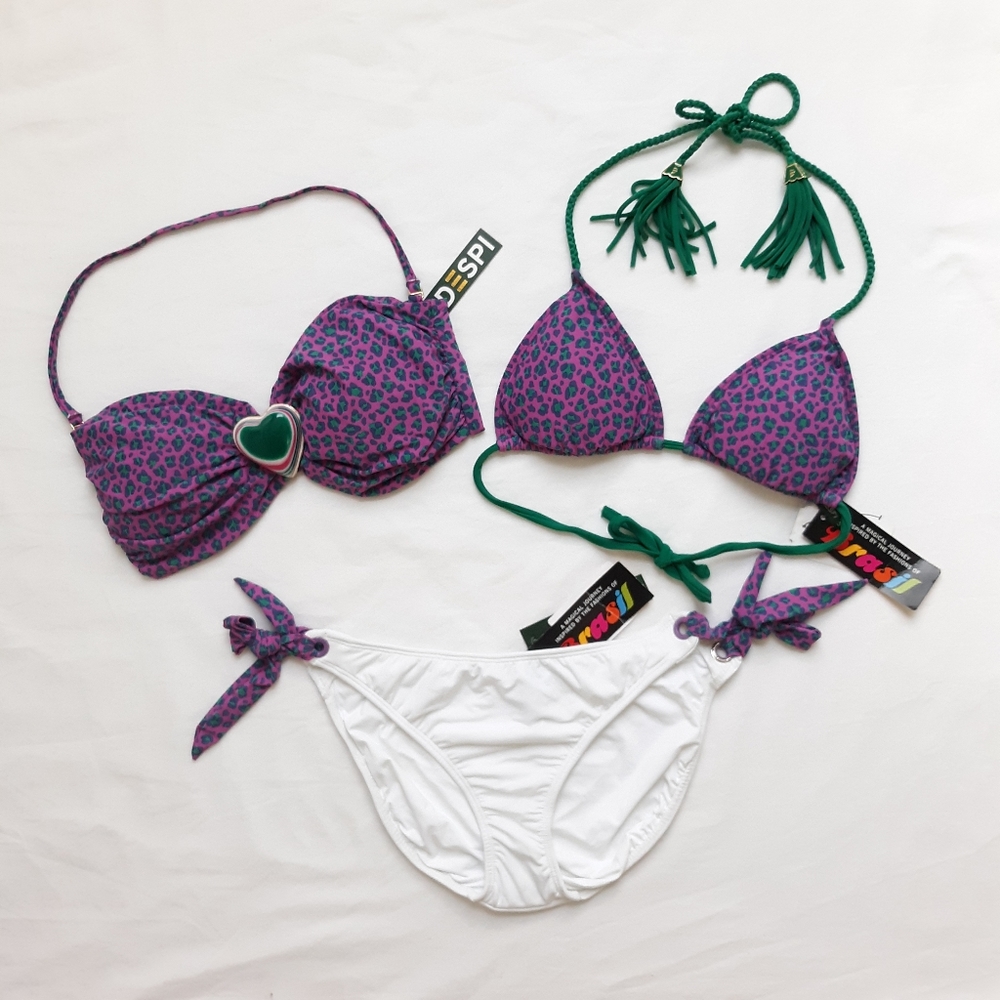 NWT Despi 3Pc BluePurpleCheetahBikini greenAccent